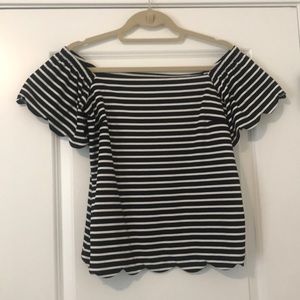Banana Republic Off the Shoulder Black Striped Top